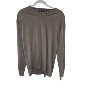Jhane Barnes‎ Mens V-Neck Long Sleeve Casual Pullover Top Silk Blend L
